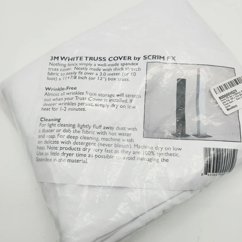 Scrim FX White Spandex Truss Cover 3m x 290mm Fits 10ft x 12in Box Truss Sock